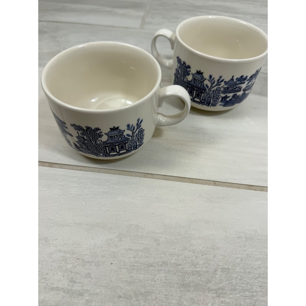 Churchill Blue Willow Teacups Set of 2 Made in England Blue White China Cups